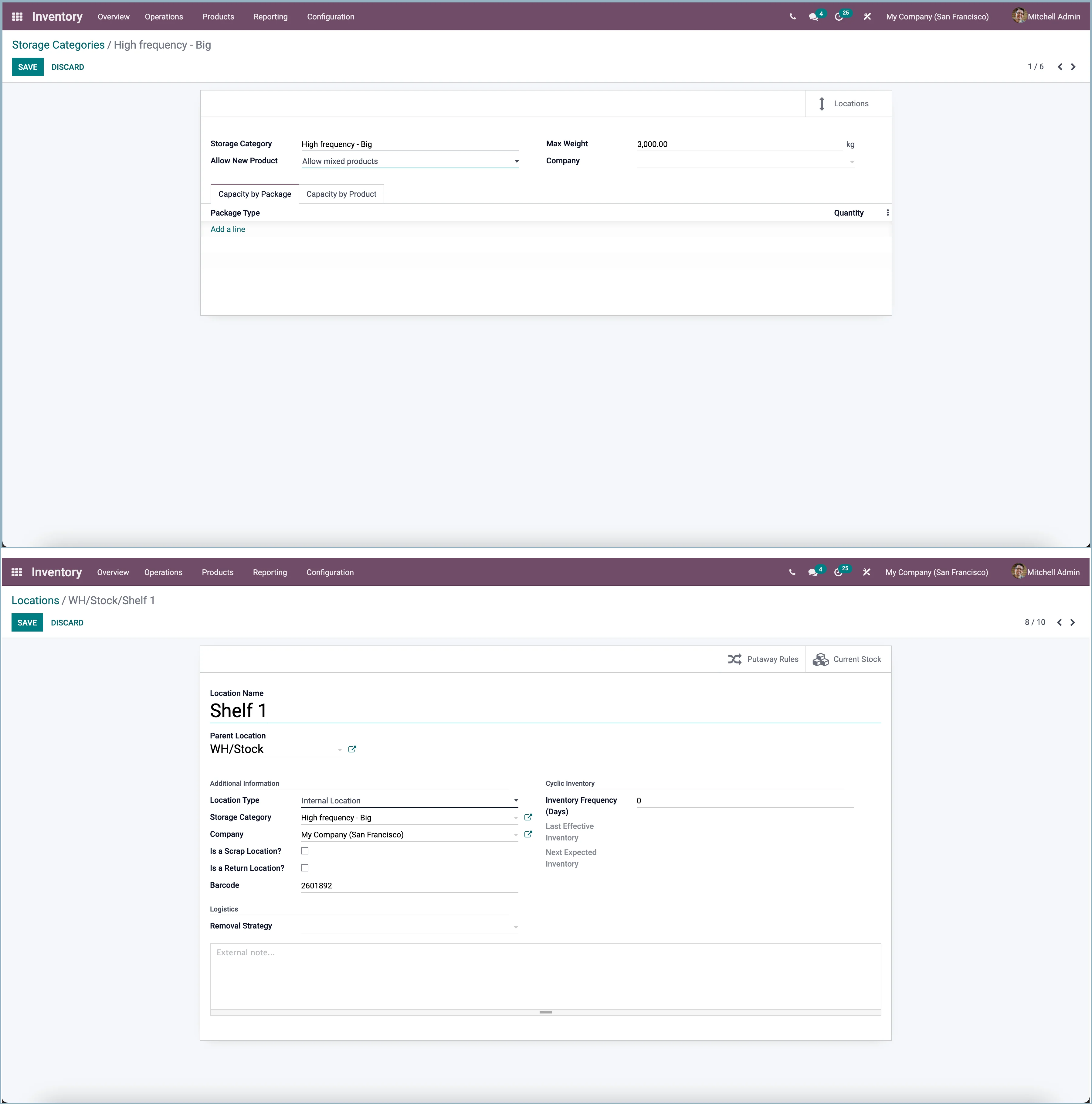 Odoo storage categories