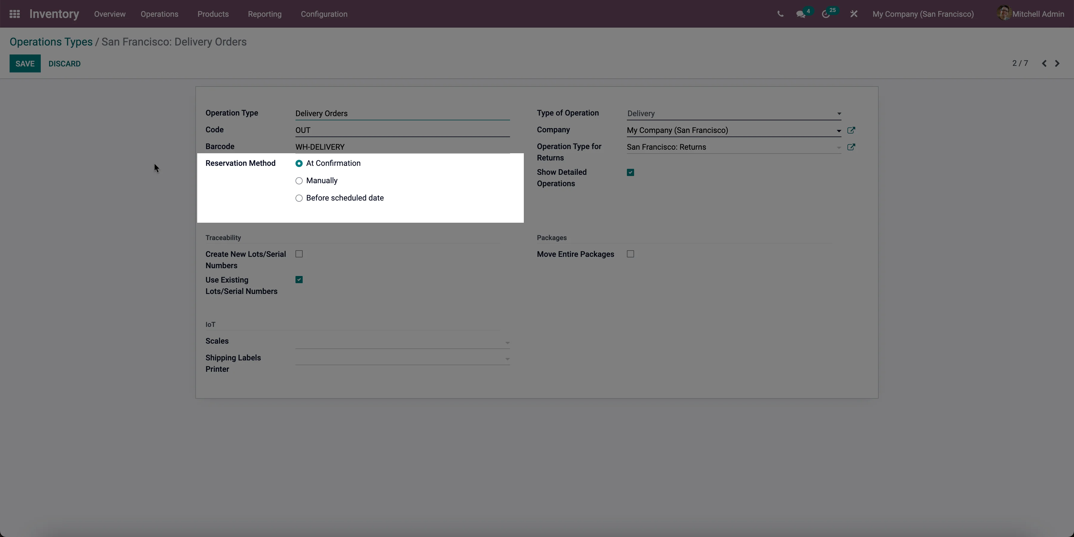 Odoo inventory reservation options