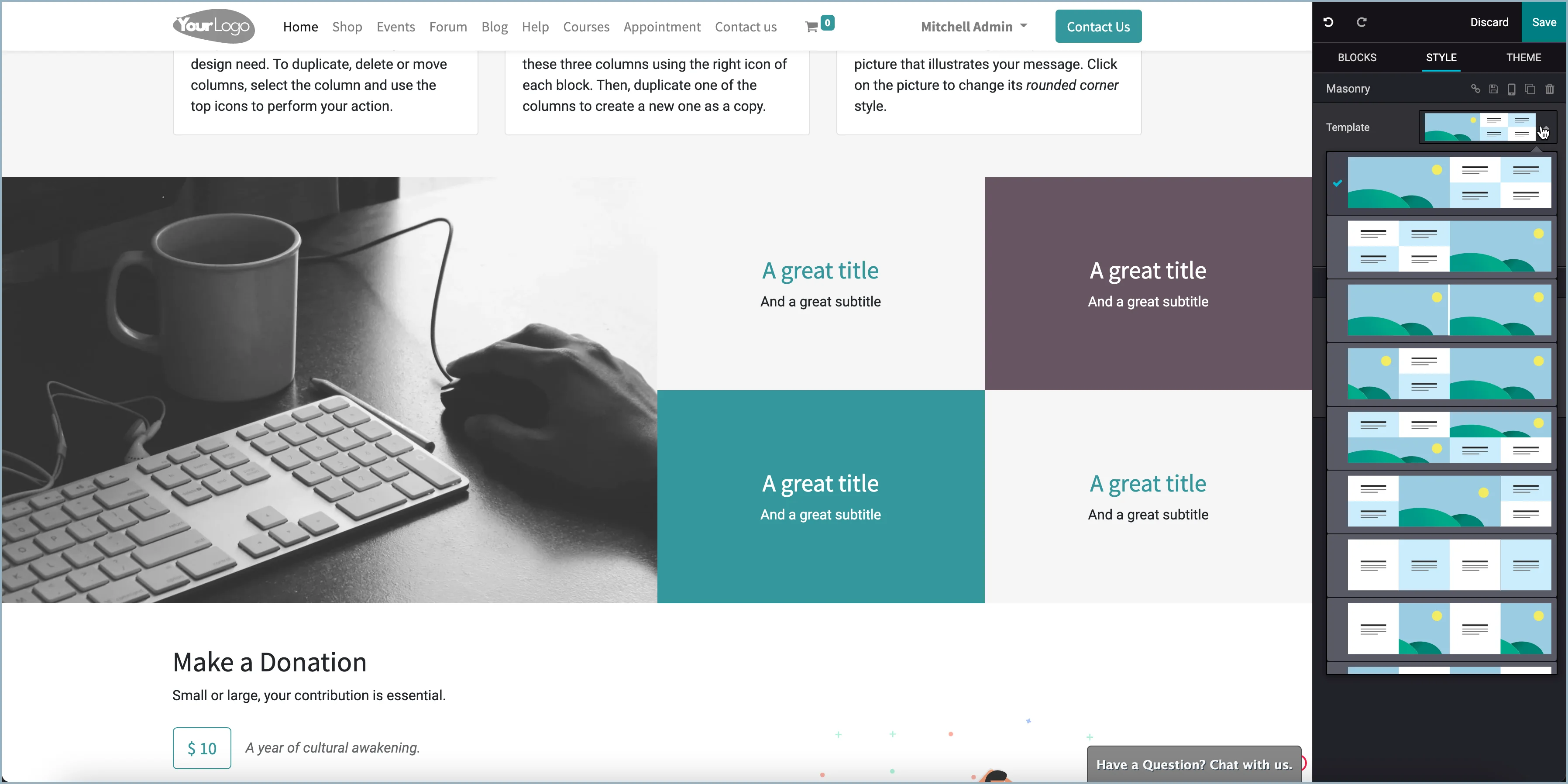 Odoo - Masonry sjablonen gebruiken