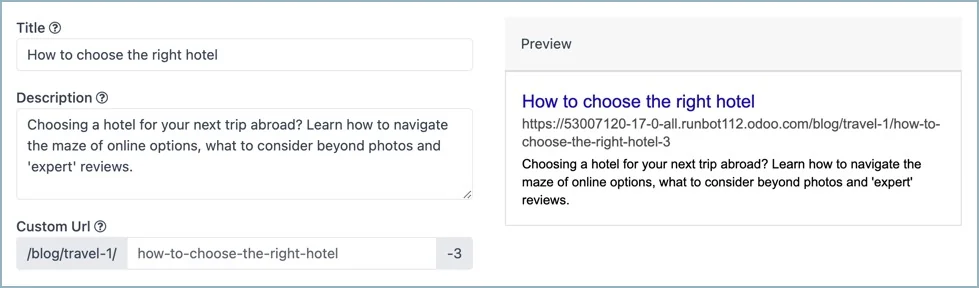 Odoo SEO Aangepaste URL