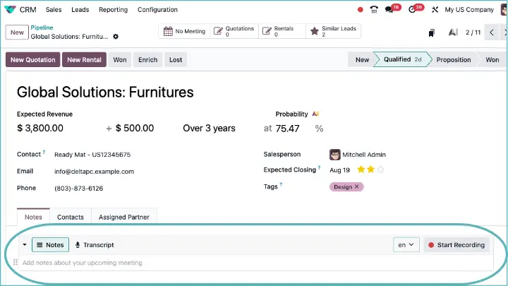 Odoo CRM save voice calls