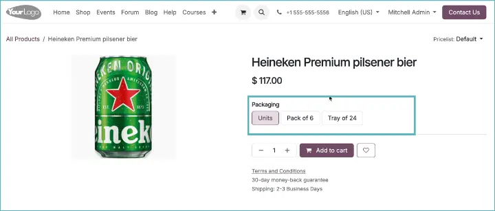 Odoo webshop packaging