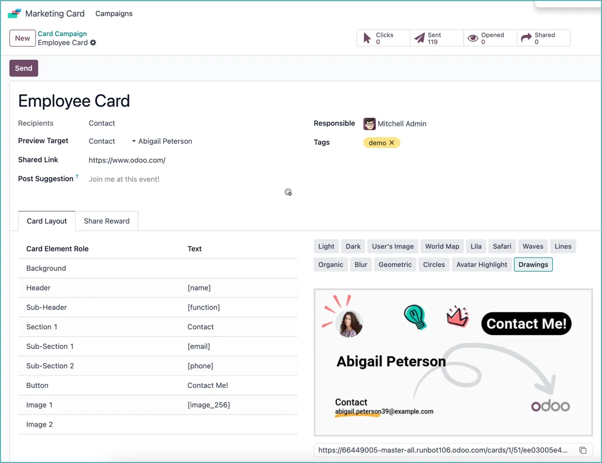 Odoo 18 - Nieuw - Marketing Cards