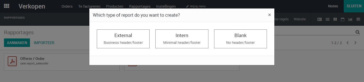 Odoo Studio nieuwe rapportage