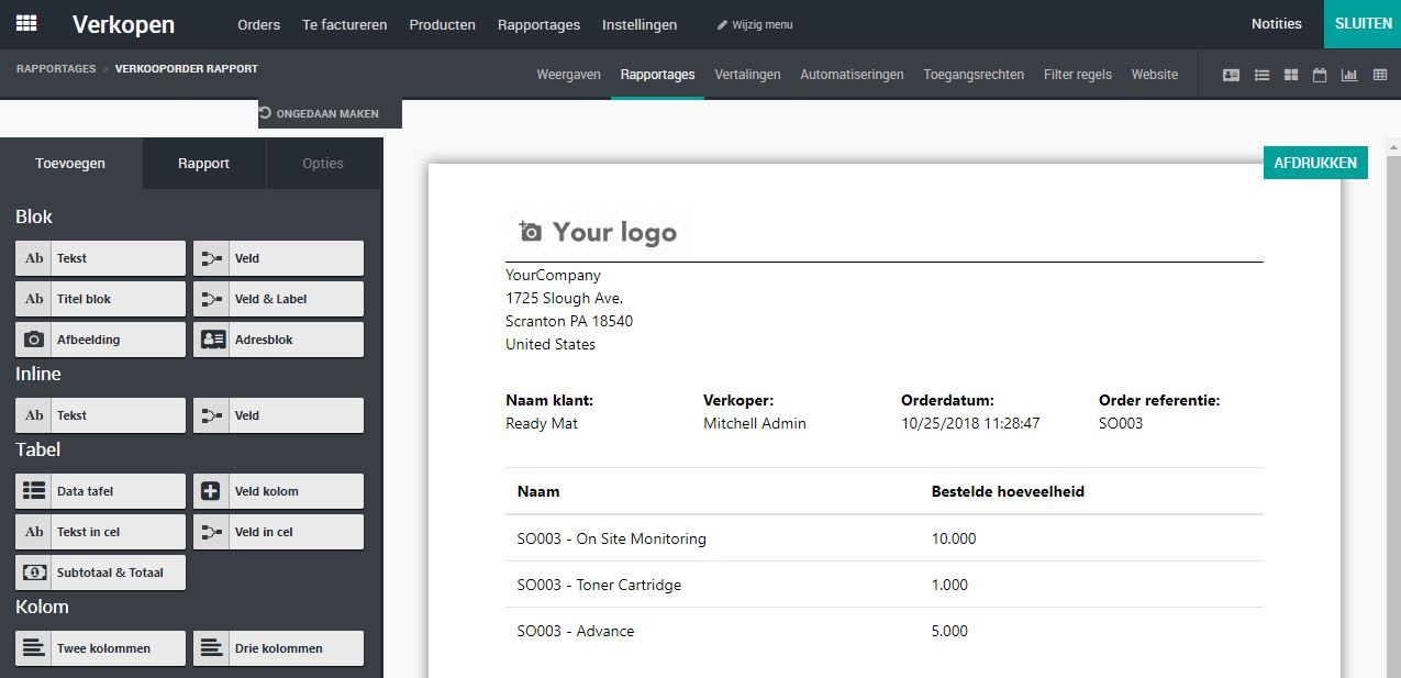 Odoo Studio voorbeeld