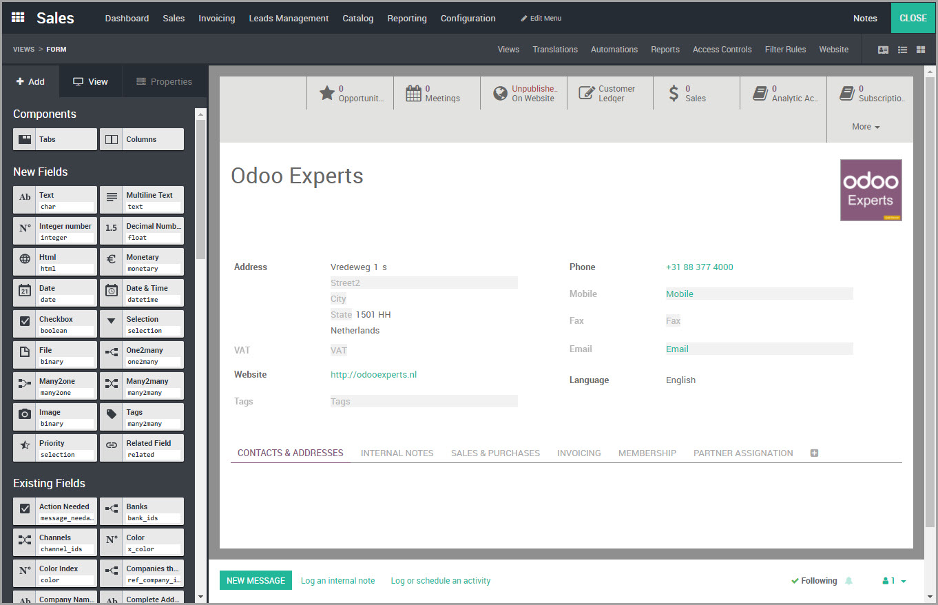 Odoo Studio version 2 view