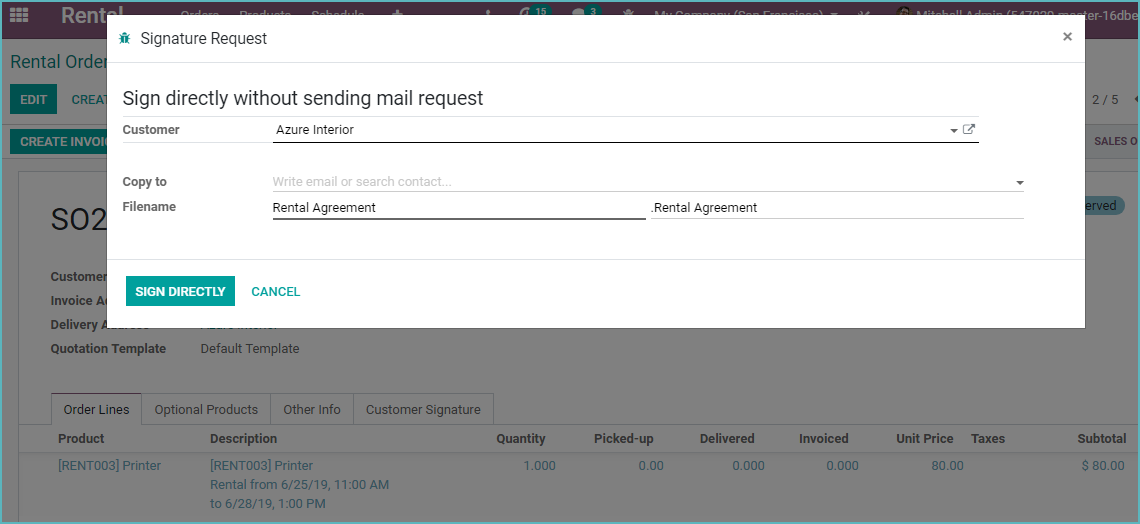 Odoo Verhuur Order Digtitaal ondertekenen