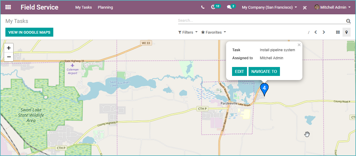 Odoo Field Service Navigate
